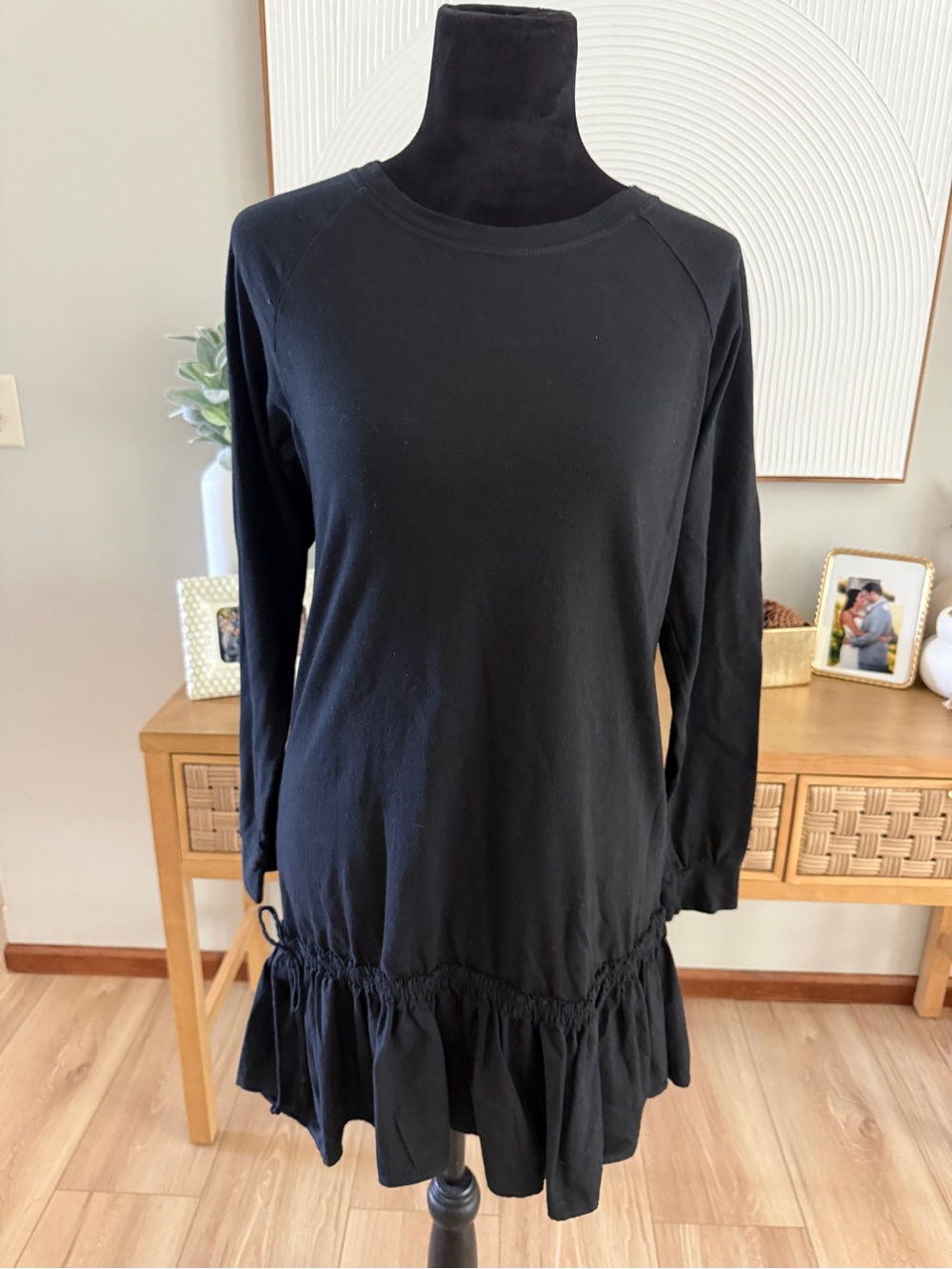 Good Luck Tee Black Long Sleeve Tunic Top - Small 100% Cotton